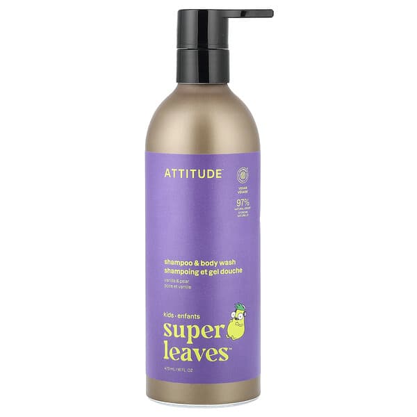 ATTITUDE, Little Leaves™，洗髮精和沐浴露，香草梨汁香，16 液量盎司（473 毫升）