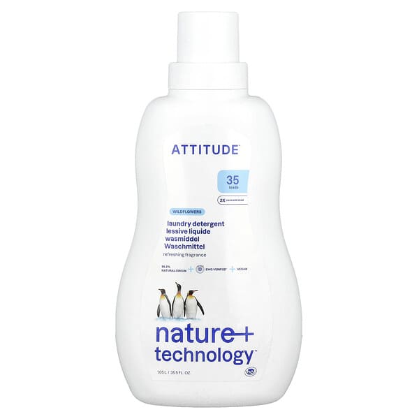ATTITUDE, Detergente para la ropa, Flores silvestres, 35 cargas, 1,05 l (33,5 oz. Líq.)