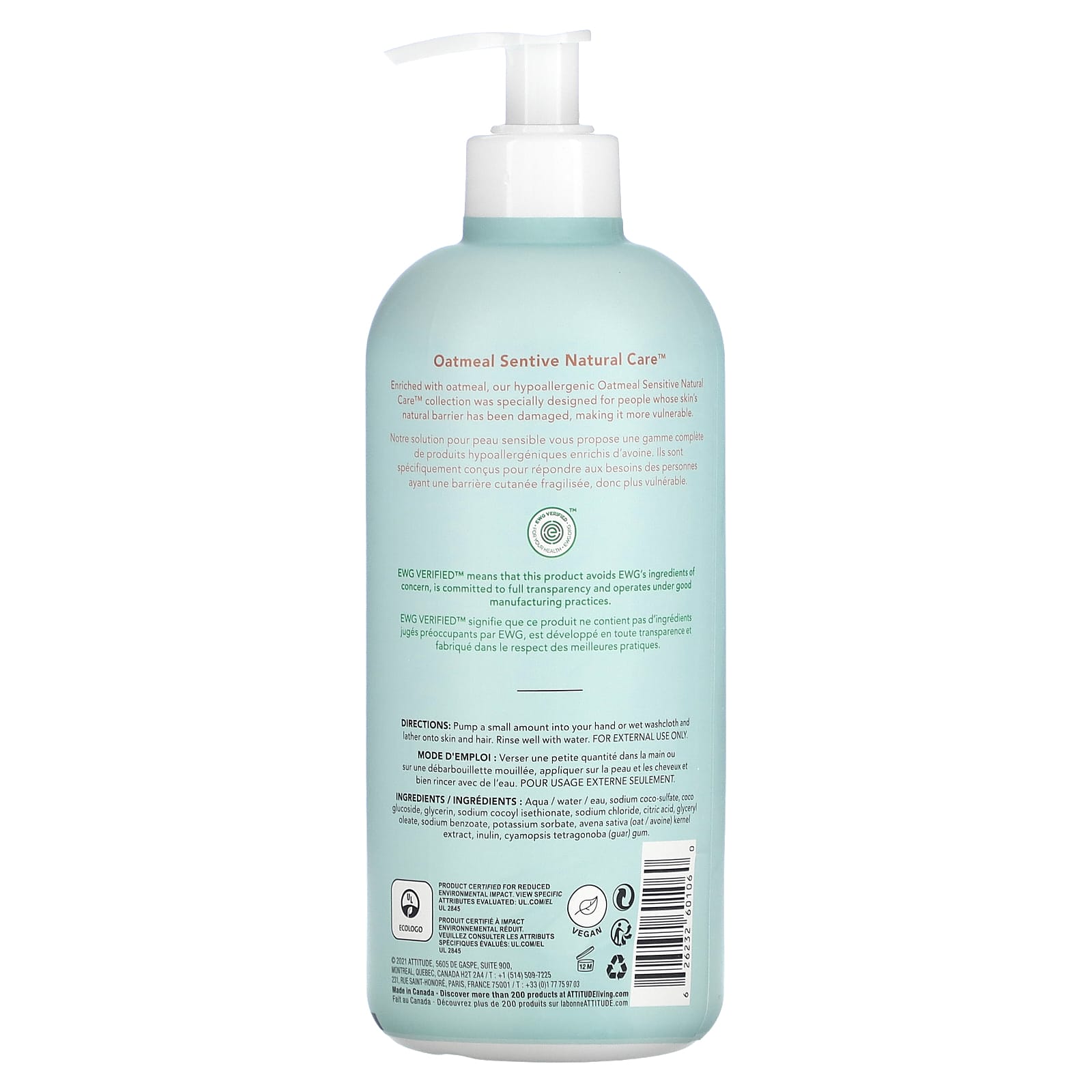 ATTITUDE, Baby, Oatmeal Sensitive Natural Care, Shampoo & Body Wash