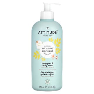ATTITUDE, Bebê, Cuidados Naturais Sensíveis à Aveia, Shampoo e Sabonete Líquido, Sem Perfume, 473 ml (16 fl oz)