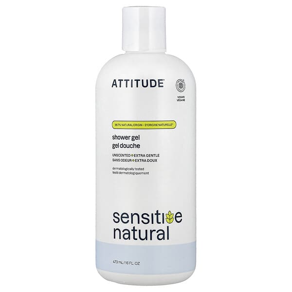 ATTITUDE, 센시티브 내추럴, 샤워젤, 무향, 473ml(16fl oz)