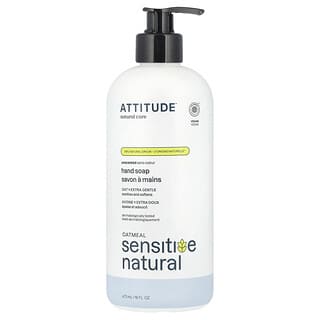 ATTITUDE, Sensitive Natural, Jabón para manos de avena, Sin fragancia, 473 ml (16 oz. líq.)