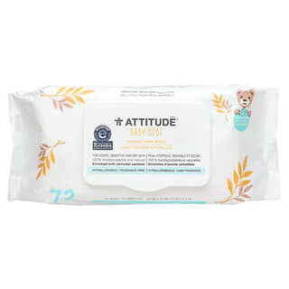 ATTITUDE, Baby, Natural Baby Wipes, Fragrance Free, 72 Wipes