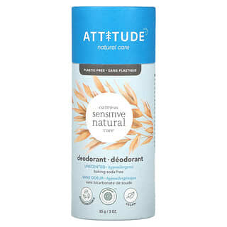 ATTITUDE, Cuidado natural para pieles sensibles a la avena, Desodorante, Sin fragancia, 85 g (3 oz)