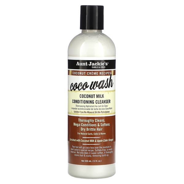 Aunt Jackie's Curls &amp; Coils, Cocoa Wash, Coconut Milk Conditioning Cleanser, 12 fl (355 ml)