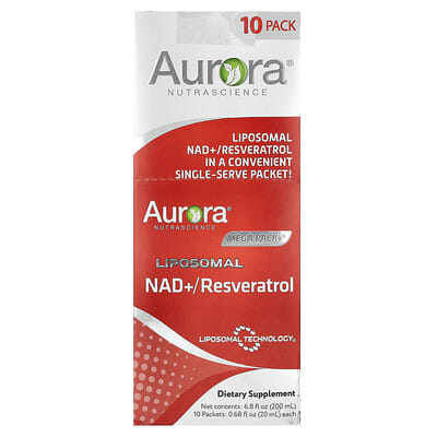 Aurora Nutrascience, Mega-Pack+®, Liposomal NAD+/Resveratrol, 10 Packets, 0.68 fl oz (20 ml) Each