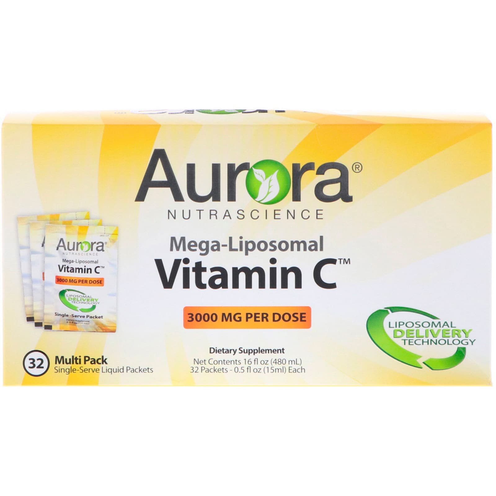 Aurora Nutrascience メガ リポソーム ビタミンC オーロラニュートラサイエンス リポソーマル アスコルビン酸 ビタミン  サプリメント サプリ 液体 3000mg オーガニックフルーツ味 480ml