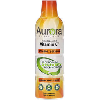 Aurora Nutrascience, Mega-Liposomal Vitamin C، بنكهة الفواكه العضوية، 3,000 ملجم، 16 أونصة سائلة (480 مل)