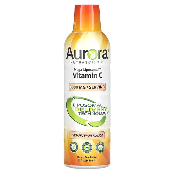 Aurora Nutrascience（オーロラニュートラサイエンス）, Mega-Liposomal Vitamin C（メガ リポソームビタミンC）、オーガニック果実味、3,000mg、480ml（16液量オンス）