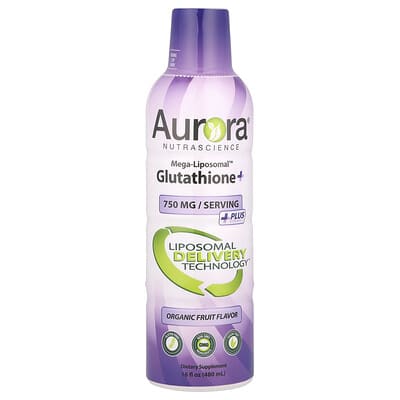 Aurora Nutrascience, Mega-Liposomal™ Glutathione+, Plus Vitamin C, Organic Fruit, 750 mg, 16 fl oz (480 ml) (Discontinued Item)
