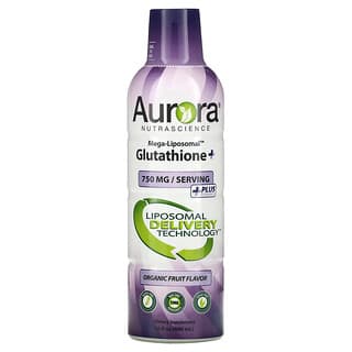 Aurora Nutrascience, Mega-Liposomal Glutathione +, з вітаміном C, органічний фруктовий смак, 750 мг, 480 мл (16 рідк. унцій)