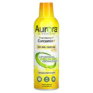 Aurora Nutrascience, Mega-Liposomal, куркумін+, органічний фруктовий смак, 450 мг, 480 мл (16 рідк. унцій)