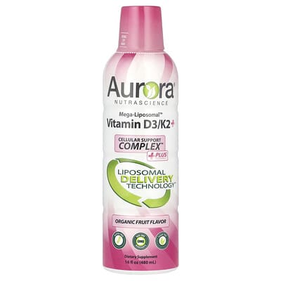 Aurora Nutrascience, Mega-Liposomal™，維他命 D3/K2+ 和維他命 C，有機水果，16 液量盎司（480 毫升）