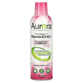 Aurora Nutrascience, Mega-Liposomal aux vitamines D3/K2+, Fruits biologiques, 480 ml