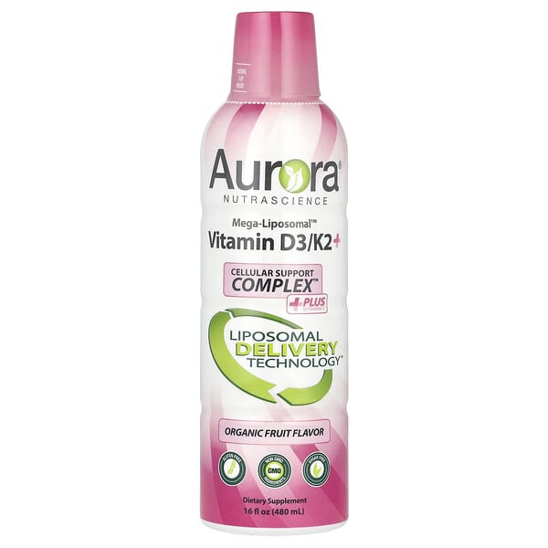 Aurora Nutrascience, Mega-Liposomal™，維生素 D3/K2+ 和維生素 C，有機水果，16 液量盎司（480 毫升）