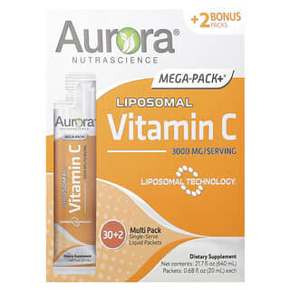 Aurora Nutrascience, Vitamina C liposomal Mega-Pack+, 3000 mg, 32 sobres, 20 ml (0,68 oz. líq.) cada uno