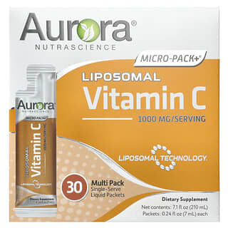 Aurora Nutrascience, Vitamina C liposomal Micro-Pack+, 1000 mg, 30 sobres de una porción individual con contenido líquido, 7 ml (0,24 oz. líq.) cada uno