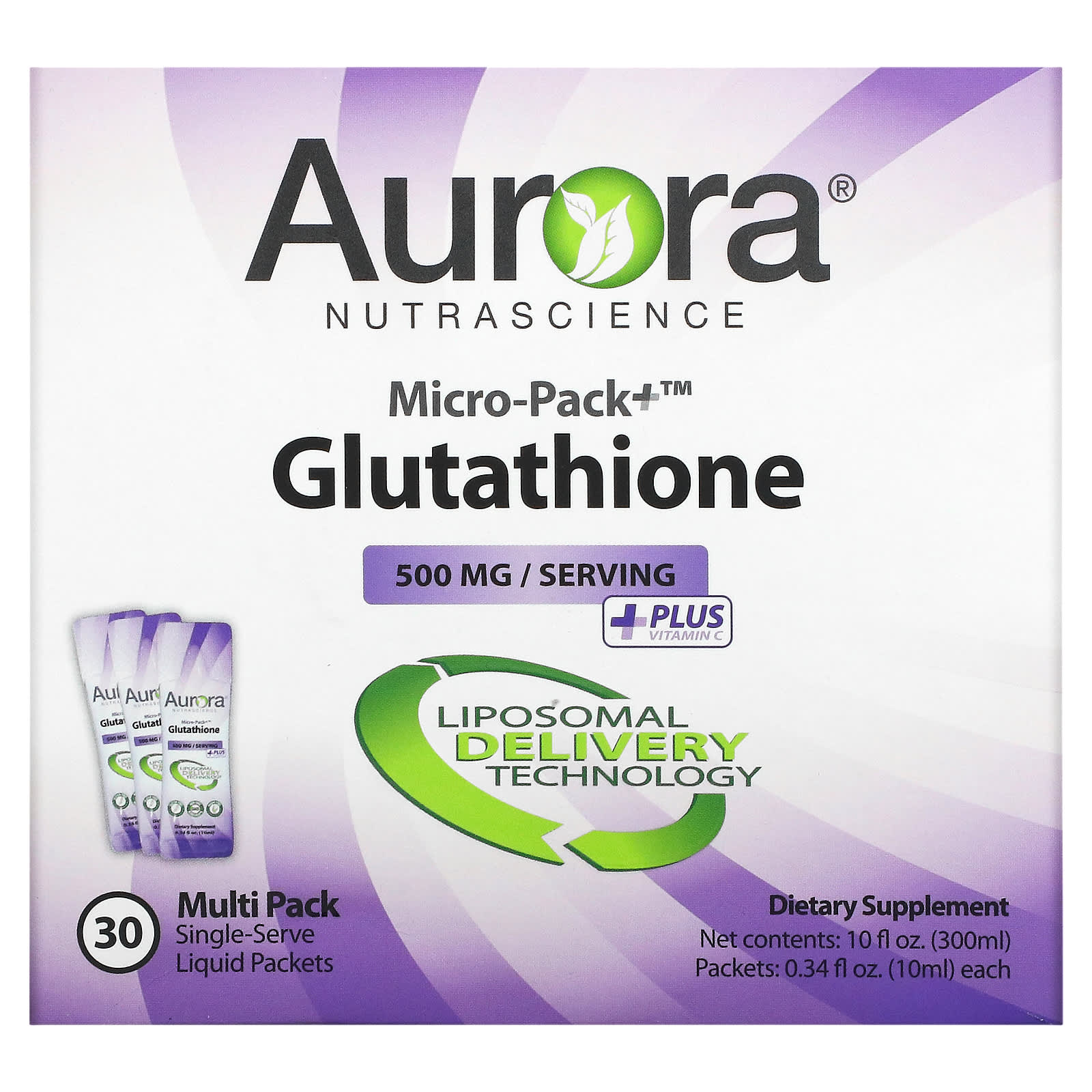 Aurora Nutrascience, MicroPack+ Glutathione, 500 mg, 30 Packets, 0.34