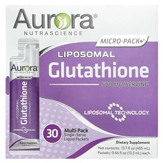Aurora Nutrascience, Glutatión liposomal Micro-Pack+, 500 mg, 30 sobres de una porción individual con contenido líquido, 13,5 ml (0,46 oz. líq.) cada uno