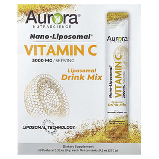 Aurora Nutrascience‏, ויטמין C מבית Nano-Liposomal®‎‏, 3,000 מ"ג, 30 שקיקים, 9 גרם (0.32 אונקיות) כל אחד