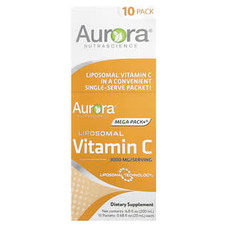 Aurora Nutrascience, Mega-Pack+®, Lipozomal C Vitamini, 3.000 mg, 10 Paket, Her Biri 0,68 fl oz (20 ml)