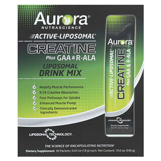 Aurora Nutrascience, Active Liposomal®, Creatina Mais GAA e R-ALA, 30 Embalagens, 18 g (0,63 oz) Cada