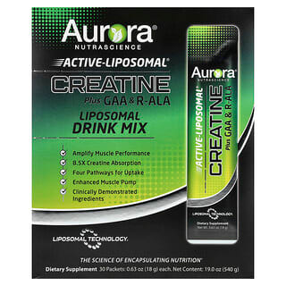 Aurora Nutrascience, Active Liposomal®, Creatine Plus GAA és R-ALA, 30 csomag, 0,63 uncia (18 g) egyenként