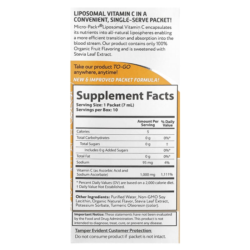 Vitamina C liposomal Micro-Pack+, 10 sobres, 7 ml (0,24 oz. lq.) cada uno