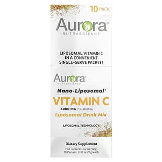 Aurora Nutrascience, Nano-Liposomal®, Vitamina C, Mezcla para preparar bebidas liposomales, 3000 mg, 10 sobres, 9 g (0,32 oz) cada uno