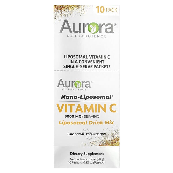Aurora Nutrascience, Nano-Liposomal®，維生素 C，脂質體混合飲品，3000 毫克，10 包，每包 0.32 盎司（9 克）