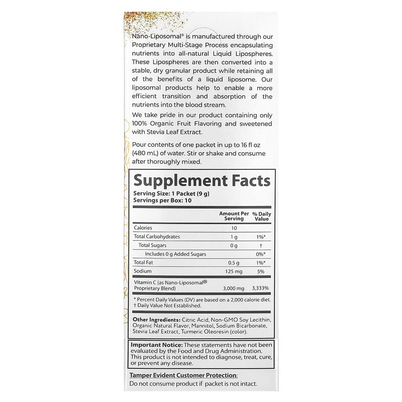 Nano-Liposomal®, Vitamin C, Liposomal Drink Mix, 10 Packets, 0.32