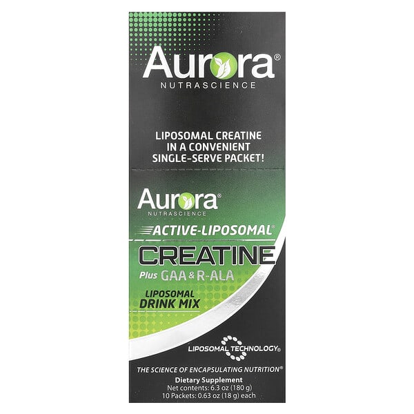 Aurora NutraScience Active-Liposomal® Creatine Plus GAA & R-ALA, 10 Packets 0.63 oz (18 g) Each