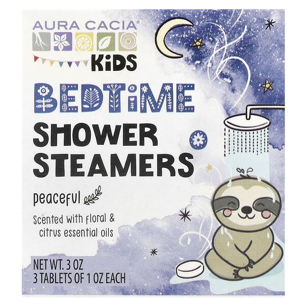Aura Cacia, 어린이용 베드타임 샤워 스티머, 피스풀, 각 3정, 각 1oz