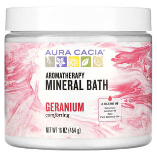 Aura Cacia, Ароматерапевтическое средство для ванны с минералами, успокаивающая герань, 16 унций (454 г)
