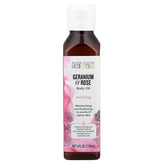 Aura Cacia, Մարմնի յուղ, գերանիում և վարդ, 4 fl oz (118 մլ)