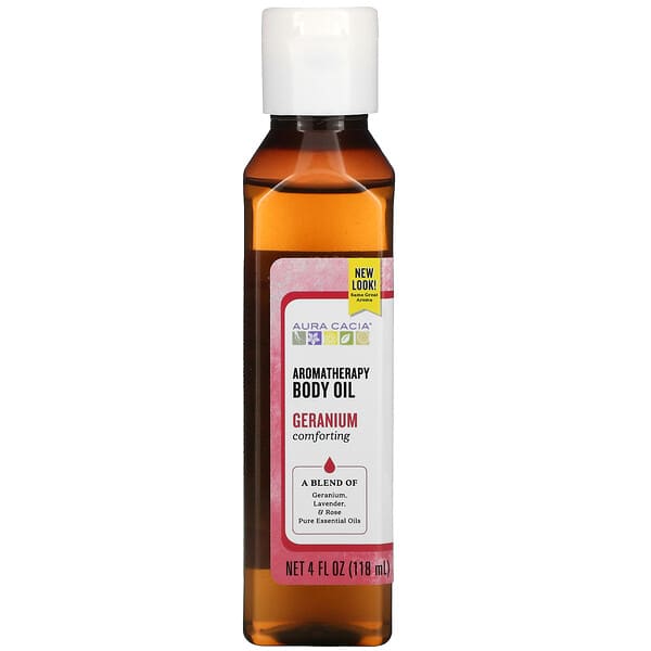 Aura Cacia, Aromatherapy Body Oil, Comforting Geranium, 4 fl oz (118 ml)