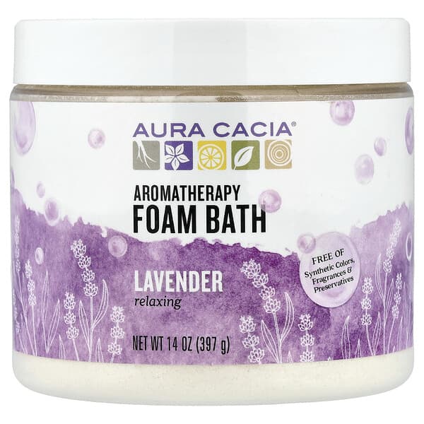 Aura Cacia, 아로마테라피 폼 배스, 릴렉싱 라벤더, 397g(14oz)