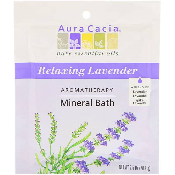 Aura Cacia, アロマセラピー・ミネラル・バス, Relaxing Lavender, 70.9 g