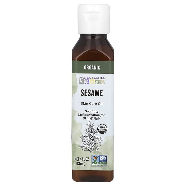 Aura Cacia, 유기농 스킨 케어 오일, 참깨, 4 액량 온스 (118  ml)