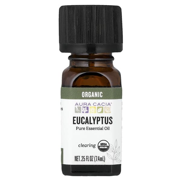 Aura Cacia, Minyak Esensial Murni, Eukaliptus Organik, 7,4 ml (0,25 ons cairan)