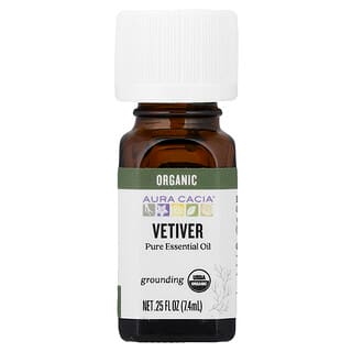 Aura Cacia, Óleo Essencial Puro, Vetiver Orgânico, 7,4 ml (0,25 fl oz)