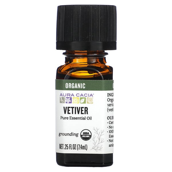 Aura Cacia, Pure Essential Oil, Organic Vetiver, 0.25 fl oz (7.4 ml)