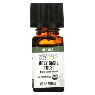 Aura Cacia, Pure Essential Oil, Organic Holy Basil Tulsi, 0.25 fl oz (7.4 ml)