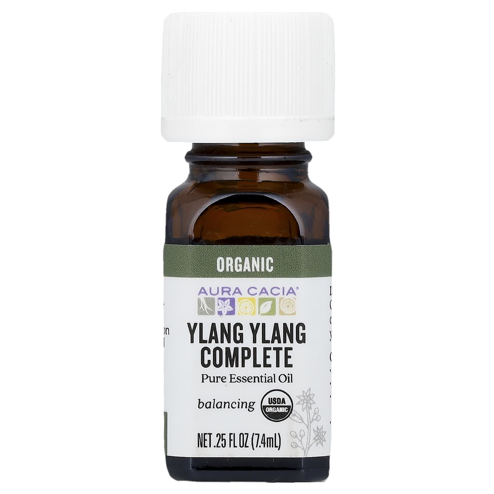 Aura Cacia, Чистое эфирное масло, полный органический иланг-иланг, 7,4 мл (0,25 жидк. унц.)