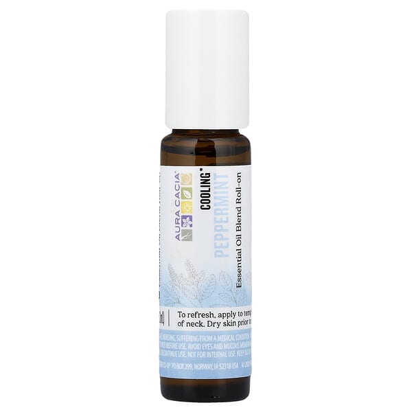 Aura Cacia, 에센셜 오일 혼합물 롤온, 쿨링, 페퍼민트, 9.2ml(0.31fl oz)