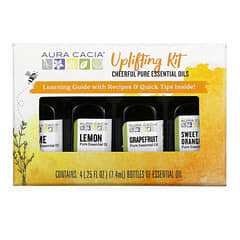 Aura Cacia, Uplifting Kit, Pure Essential Oils, 4 Bottles, 0.25 fl oz (7.4 ml) Each