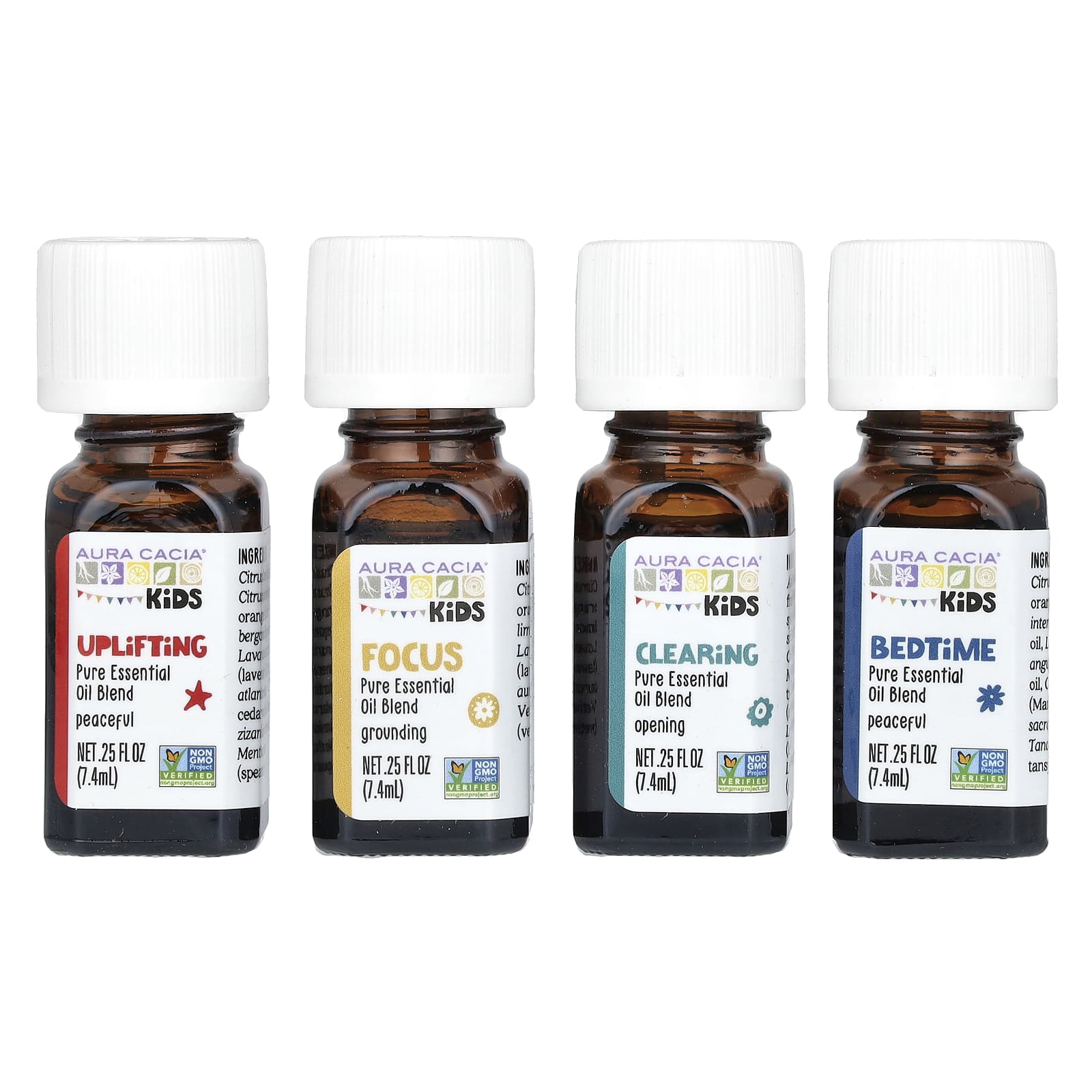 Aura Cacia, Kids, смеси эфирных масел, 4 флакона по 7,4 мл (0,25 жидк. унц.)