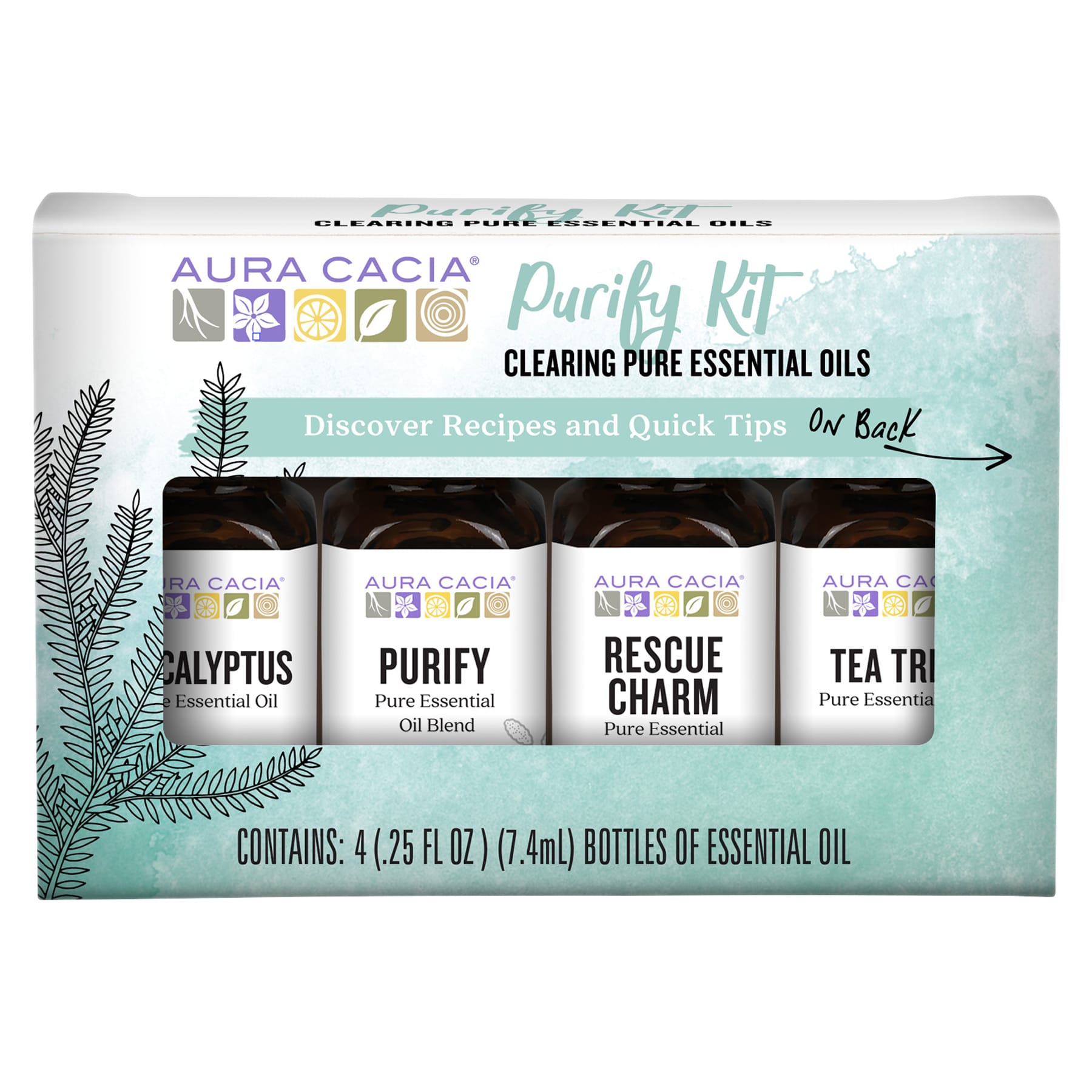 Aura Cacia, Purify Kit, Clearing Pure Essential Oils, 4 Bottles, 0.25