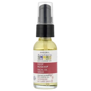 Aura Cacia, Bio tiefreinigendes Hagebutten-Gesichtsöl-Serum mit wichtigen Bestandteilen, Geranie & Muskattellersalbei, 1 fl oz (30 ml)