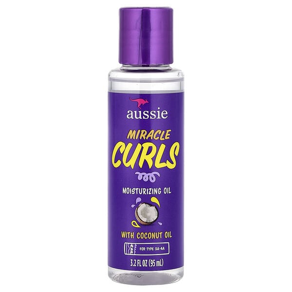 Aussie, Miracle Curls น้ำมันเพิ่มความชุ่มชื้นผสมน้ำมันมะพร้าว ขนาด 3.2 ออนซ์ (95 มล.)